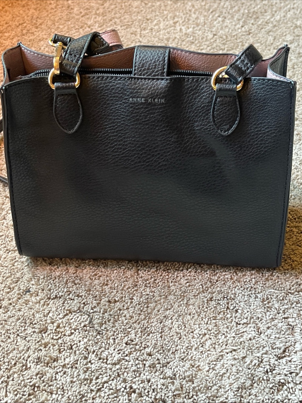 Anne Klein Black Pebbled Multi Strap Tote /Shoulder Bag with Gold Hardware